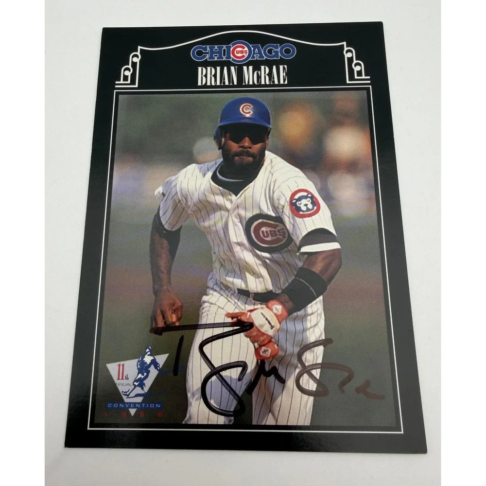 Brian McRae Chicago Cubs Hand Signed 1996 Convention Baseball Card DL0013